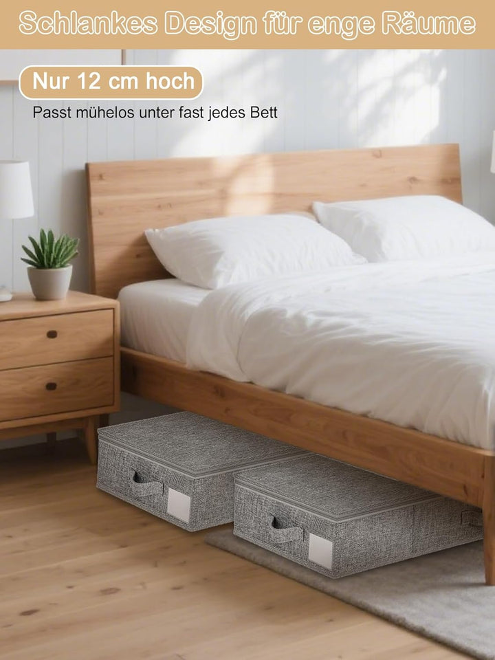 2 Stück Unterbett Aufbewahrungsbox, 2 Stück Durchsichtige Aufrollen Vakuumbeutel, 50L Faltbare Unter