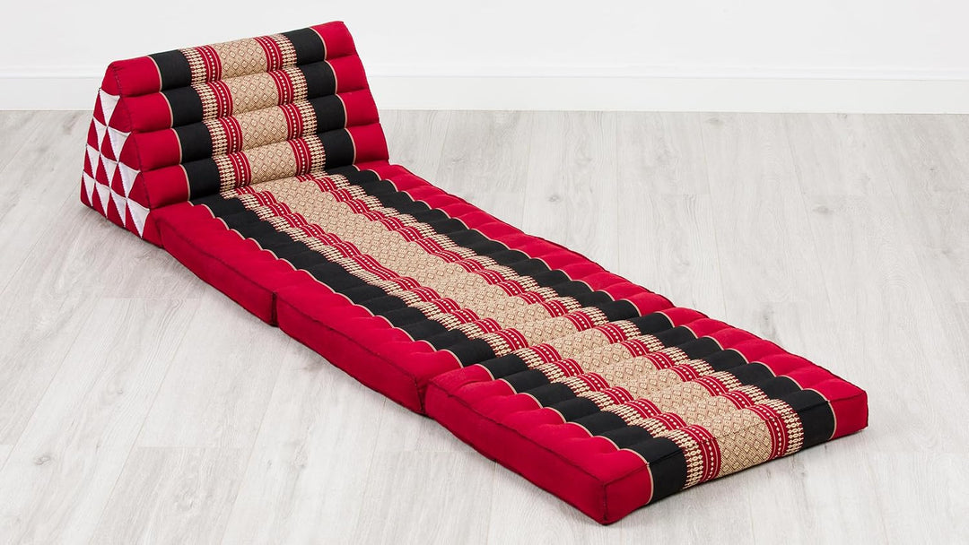 livasia Thaikissen 3 Auflagen extrahoch - 185x55x8cm - Dreieckskissen mit Klappmatratze, Kapok, Jumb