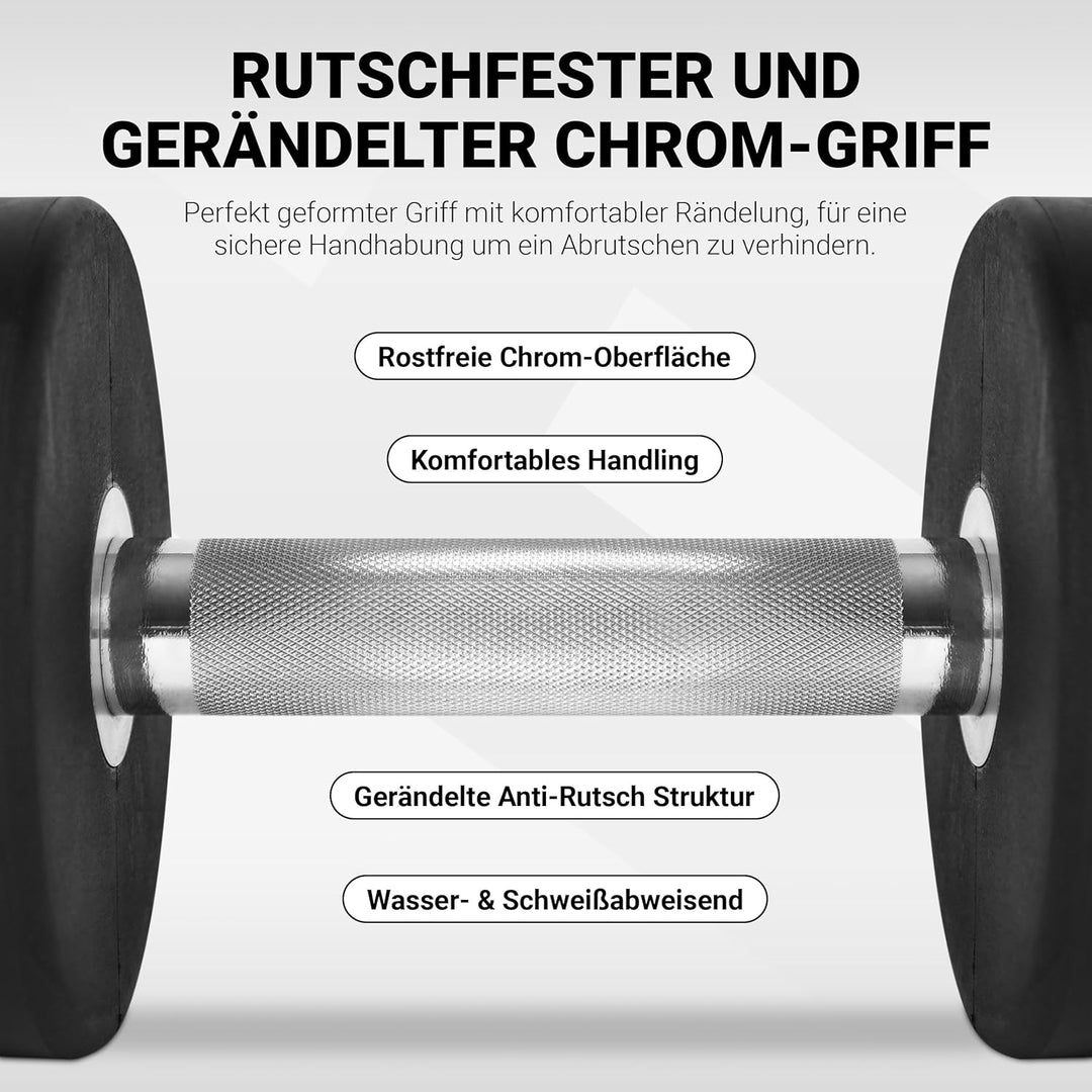 Rundhantel Premium 2er Set | Gummi Kurzhantel Beschichtung 2,5-50 kg | Griff verchromt und gerändelt