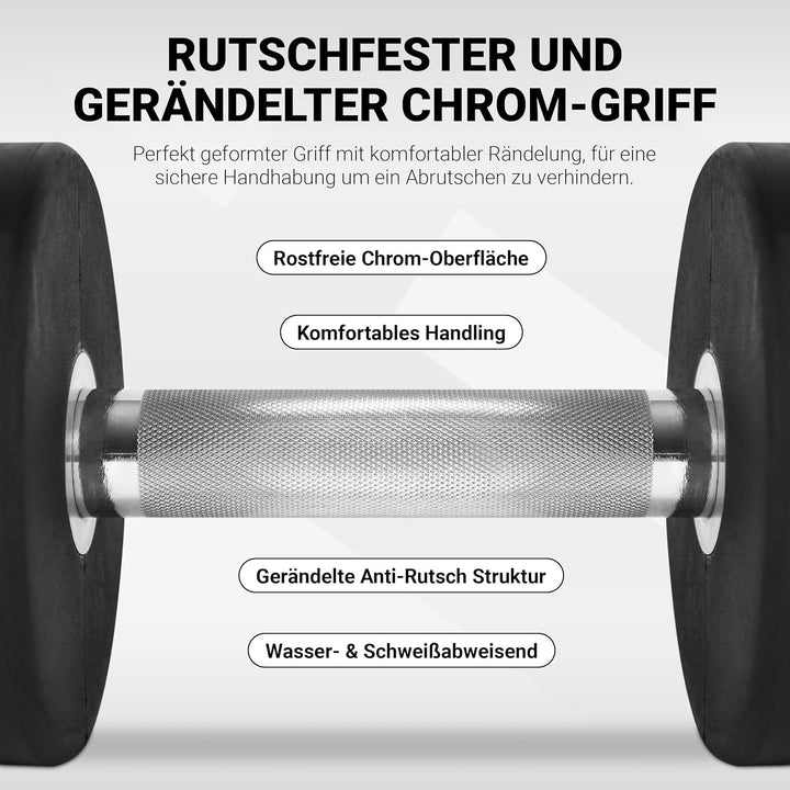 Rundhantel Premium 2er Set | Gummi Kurzhantel Beschichtung 2,5-50 kg | Griff verchromt und gerändelt
