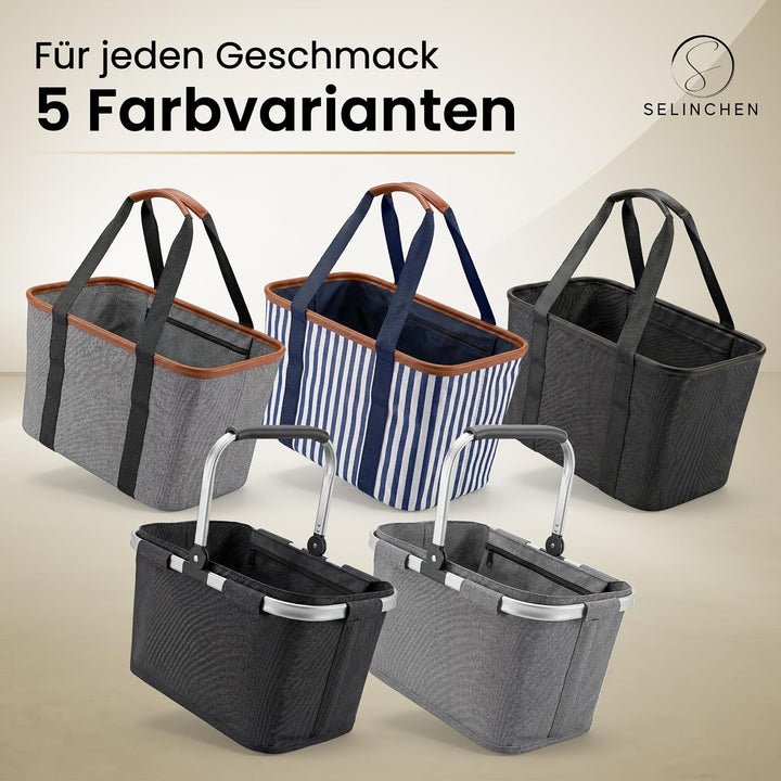 Selinchen® - Premium Einkaufskorb | Hochwertige Einkaufstasche faltbar und mit Aluminium Griff | Ide