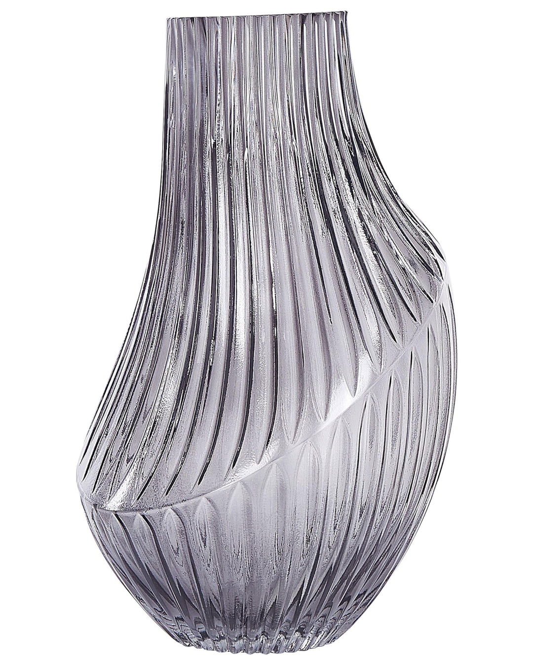 Deko Blumenvase Glas grau 36 cm bauchig Rillen-Struktur breite Öffnung Myrsina