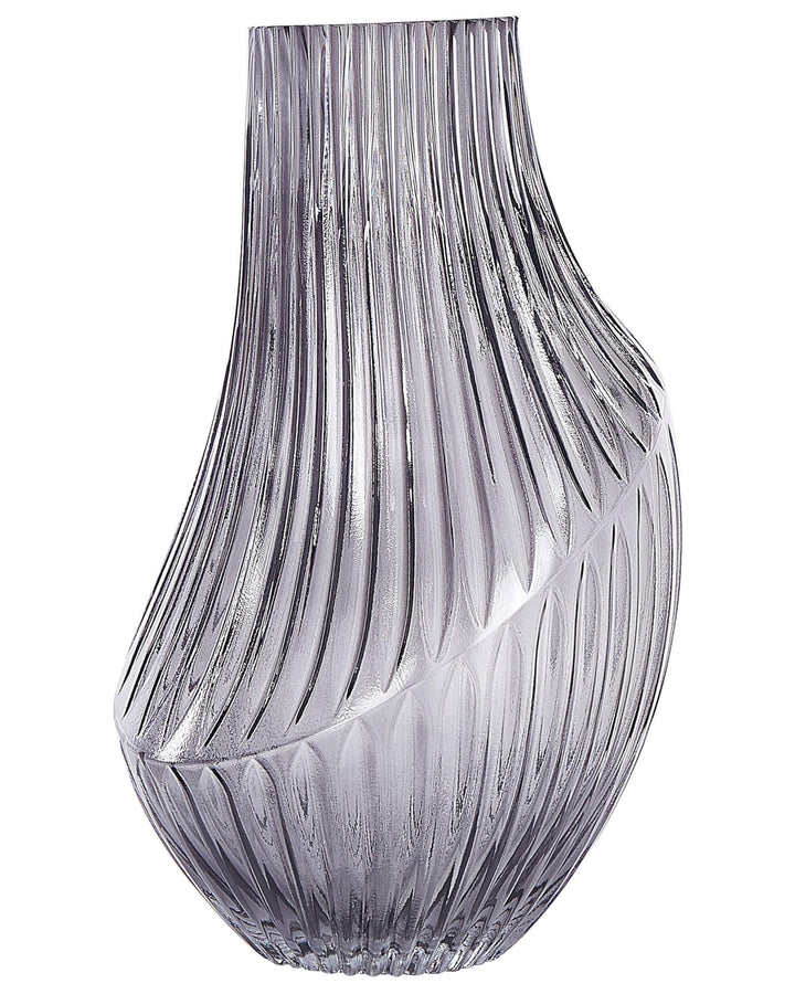Deko Blumenvase Glas grau 36 cm bauchig Rillen-Struktur breite Öffnung Myrsina