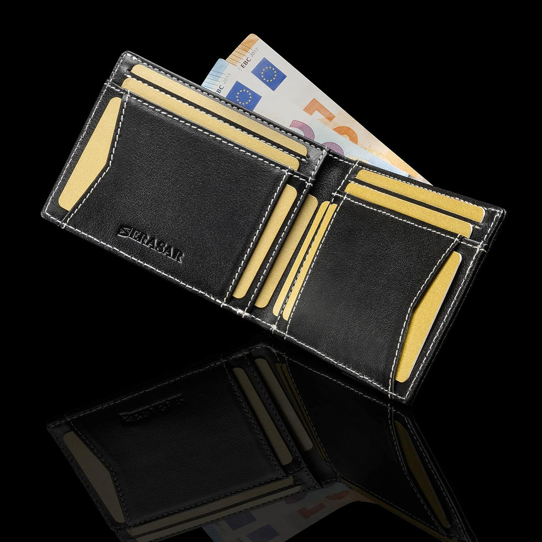 SERASAR | Premium Wallet [Clever] für Herren in schwarz aus Echtleder | 11 Kartenfächer | Wahlweise