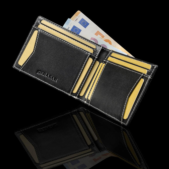 SERASAR | Premium Wallet [Clever] für Herren in schwarz aus Echtleder | 11 Kartenfächer | Wahlweise