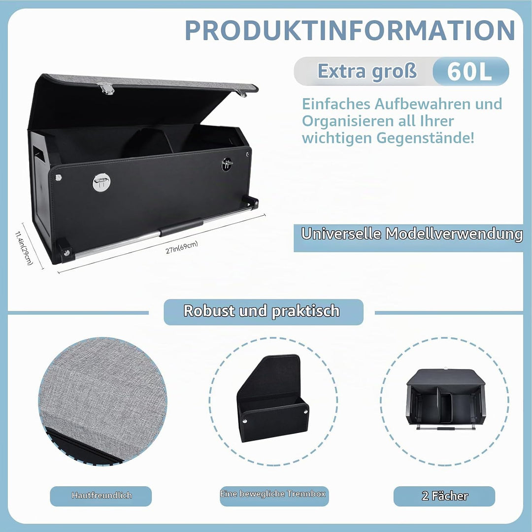 Auto Kofferraum Organizer, Wasserdichte Leder Auto Kofferraumtasche mit Deckel und Stabilem Griff, 6