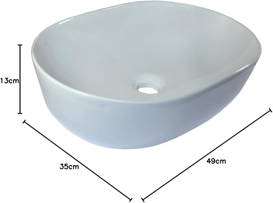 1x Keramikwaschbecken oval gross Aufsatz Waschbecken Keramik 49x35x13,5cm
