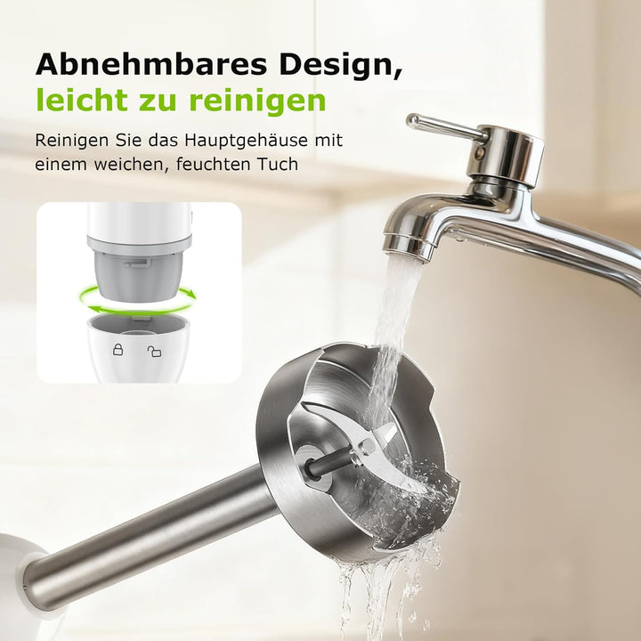 Bonsenkitchen 2-in-1 Pürierstab, 1000 W Edelstahl-Stabmixer, 2 Geschwindigkeiten, mit 700 ml Messbec