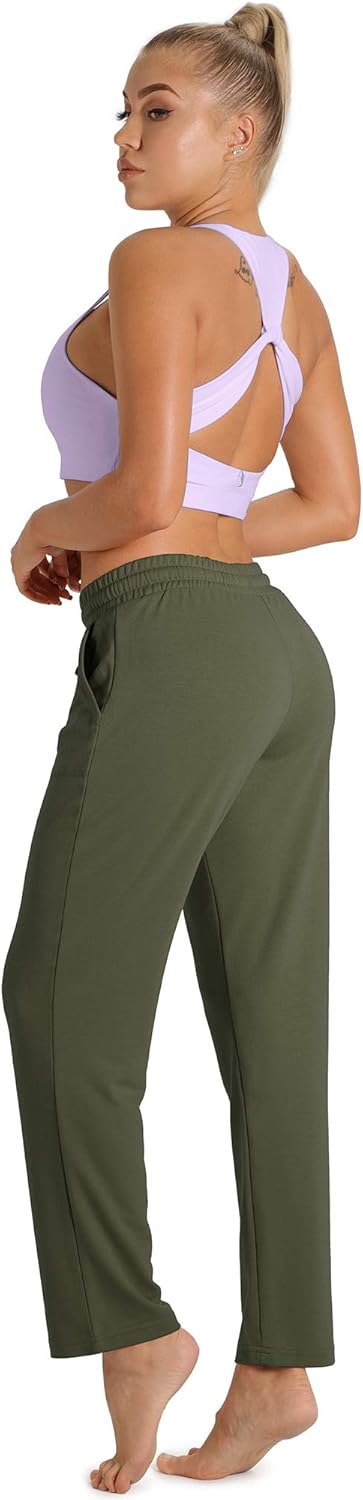 icyzone Damen Jogginghose Sweathose Lang Sporthose Freizeithose geradem Bein Hose mit Tunnelzug S Ar