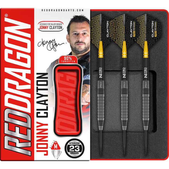 RED DRAGON Jonny Clayton Oxide Auflage Premium Tungsten Darts Set mit Flights und Stielen 23.0 Gramm
