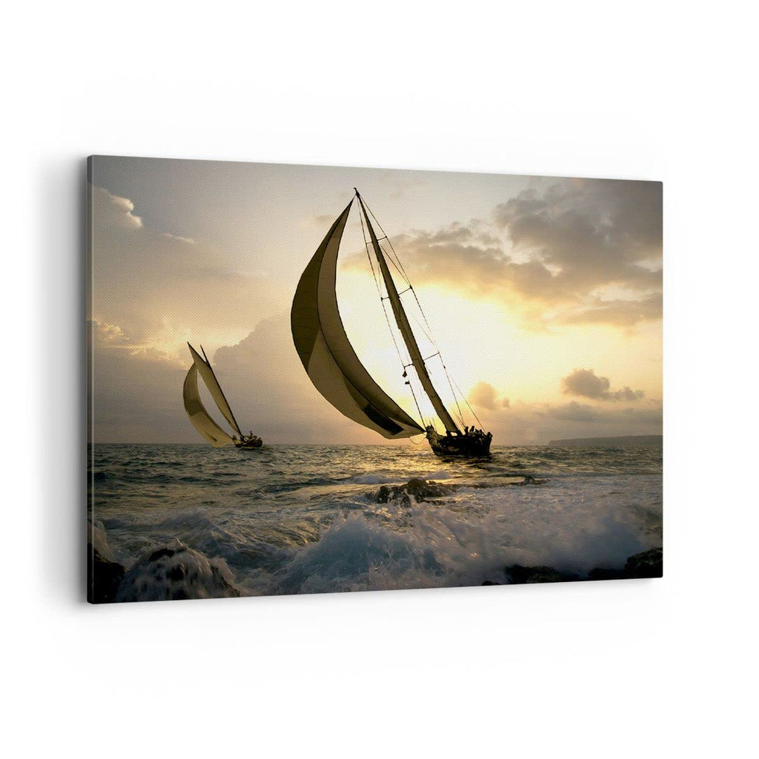 Bilder auf Leinwand 100x70cm Leinwandbild Schiff Sonnenuntergang Sonne Landschaft Gross Wanddeko Bil
