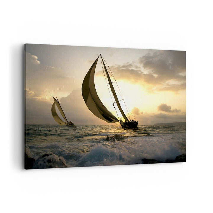 Bilder auf Leinwand 100x70cm Leinwandbild Schiff Sonnenuntergang Sonne Landschaft Gross Wanddeko Bil