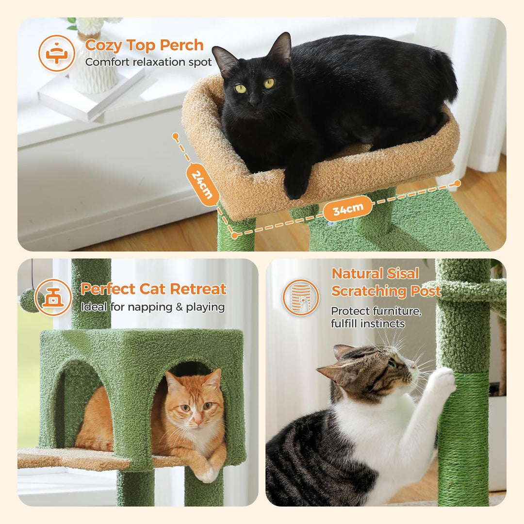 PAWZ Road Kaktus Katzenbaum mit Metall-Plüsch-Hängematte, Katzenturm für ausgewachsene Katzen mit 2-