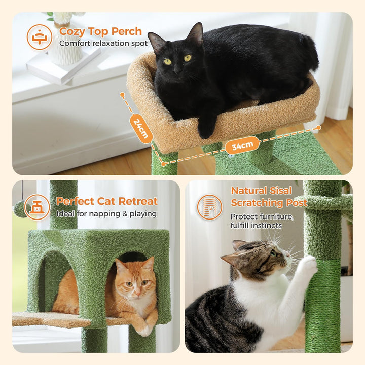 PAWZ Road Kaktus Katzenbaum mit Metall-Plüsch-Hängematte, Katzenturm für ausgewachsene Katzen mit 2-