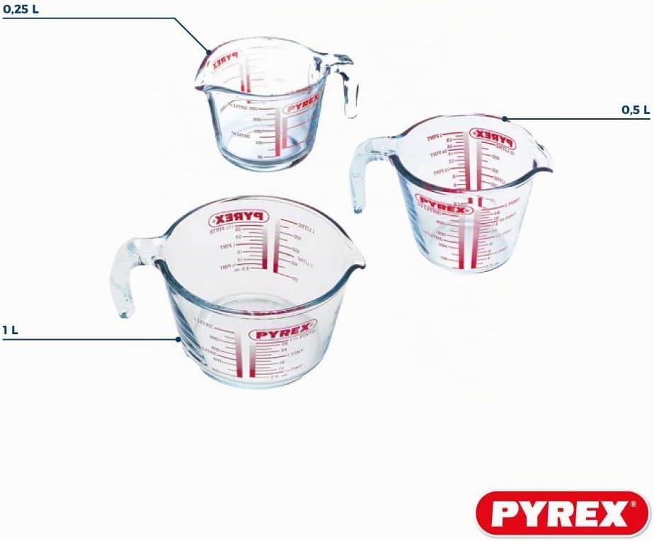 Pyrex – Messkrug aus strapazierfähigem Glas, Glas, durchsichtig, Set 3 pièces 3 Stück (1er