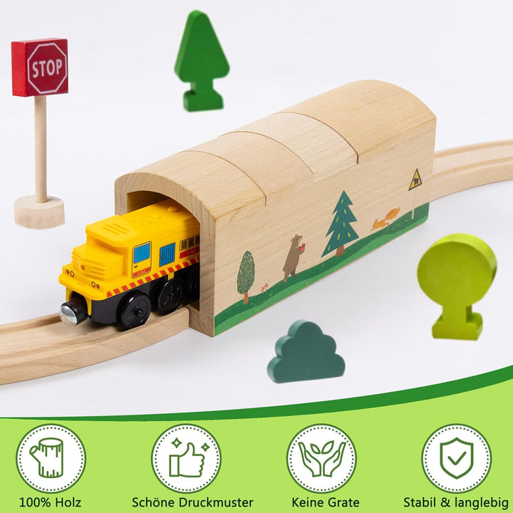 Holzeisenbahn Tunnel und Brücke Set mit S-Schienen, Holz Eisenbahn Brücke Zubehör kompatibel mit füh