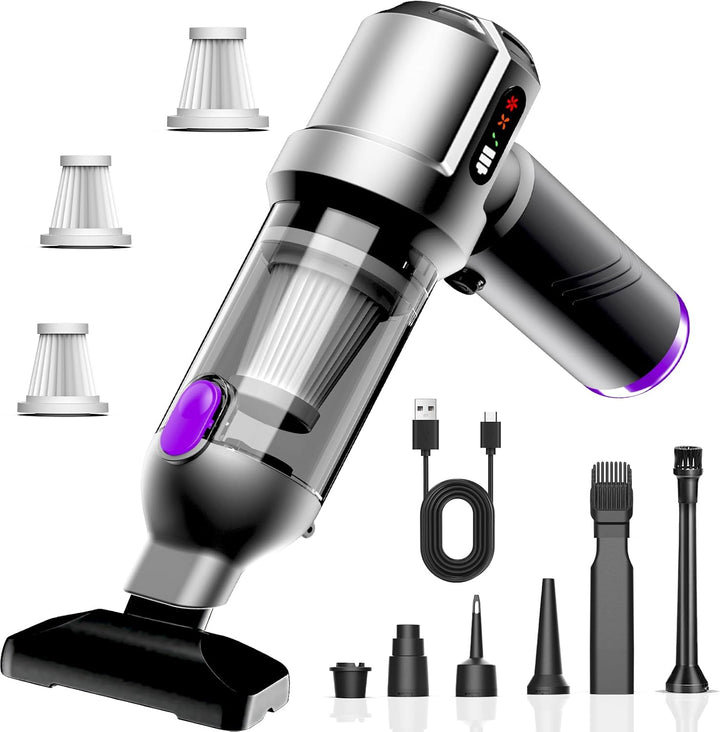 Handstaubsauger Akku, 26000Pa Mini Staubsauger, 6000mAh, 4-in-1 Auto Staubsauger Stark Blasen und Sa