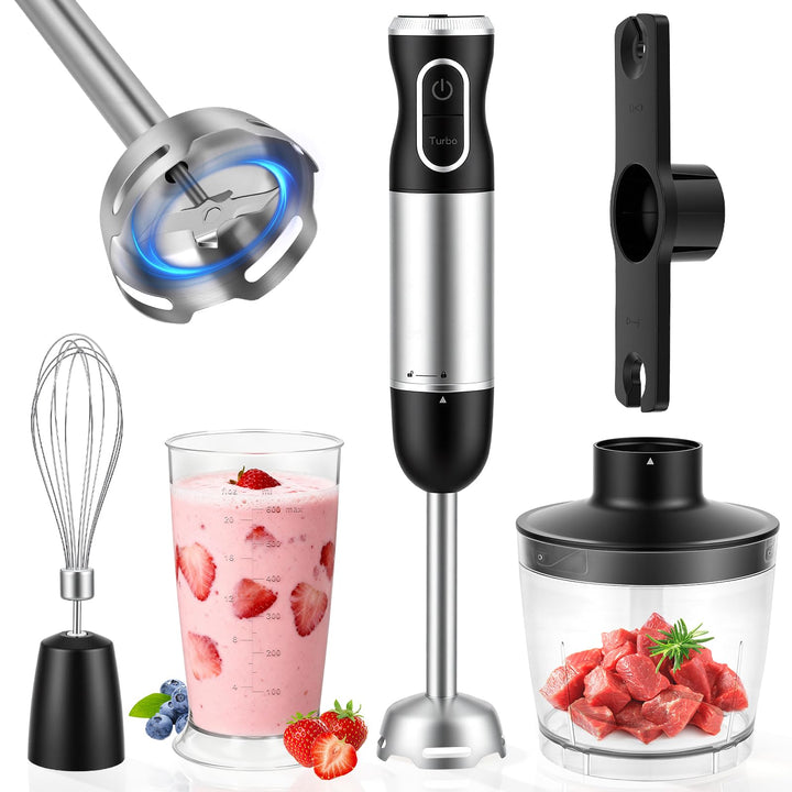 4-In-1 Elektrische Stabmixer, 1000 W Pürierstab mit 12 Geschwindigkeiten, Stabmixer Edelstahl Schnee