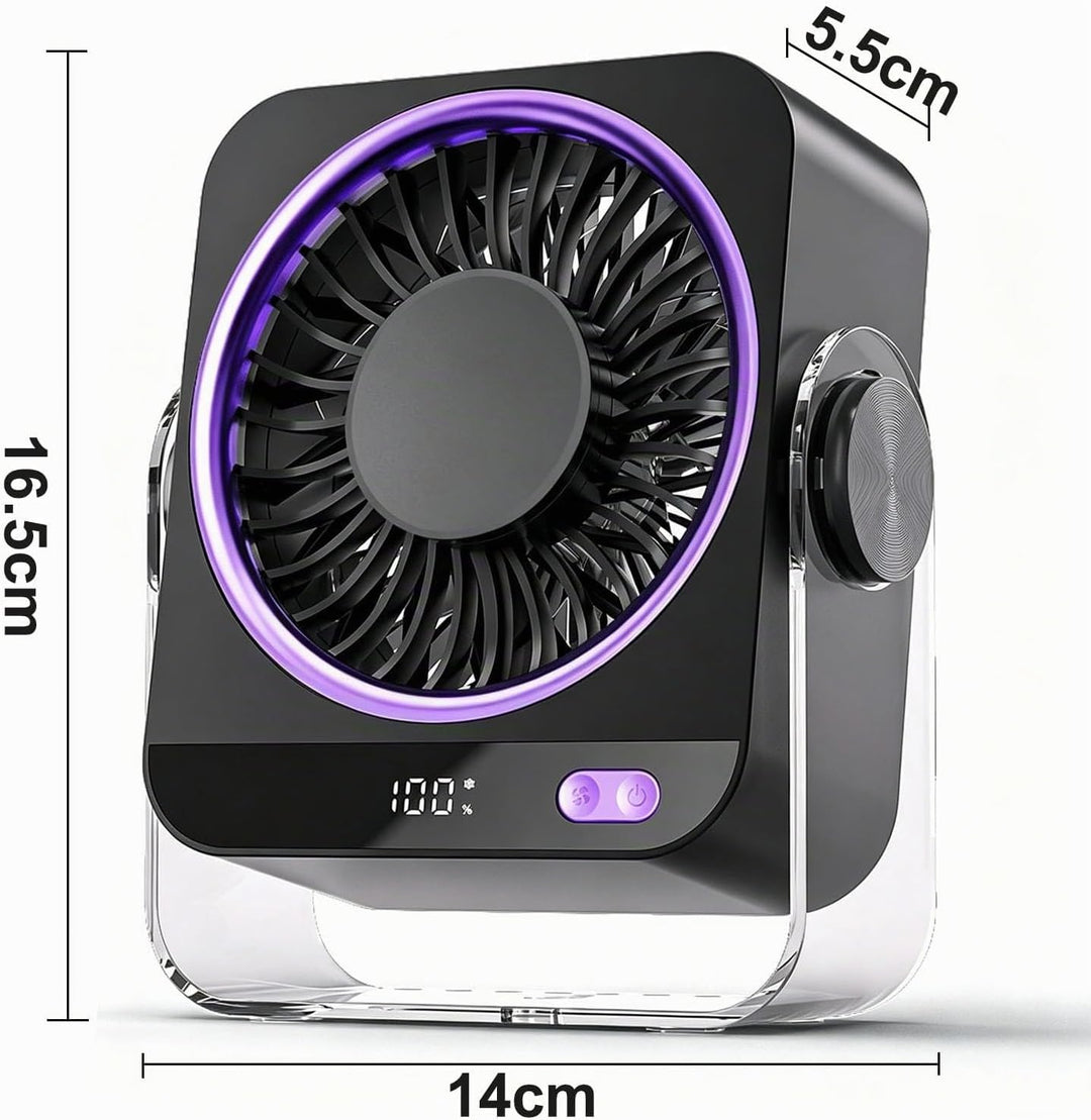 USB Schreibtischventilator, Tischventilator 4000mAh 5 Geschwindigkeiten &amp; 180° Drehbar, Ultra-leiser
