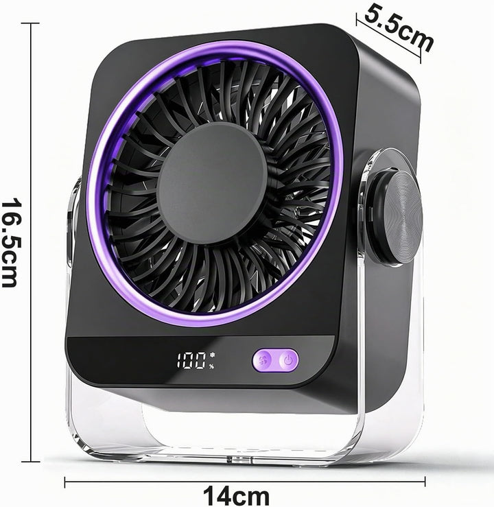 USB Schreibtischventilator, Tischventilator 4000mAh 5 Geschwindigkeiten &amp; 180° Drehbar, Ultra-leiser