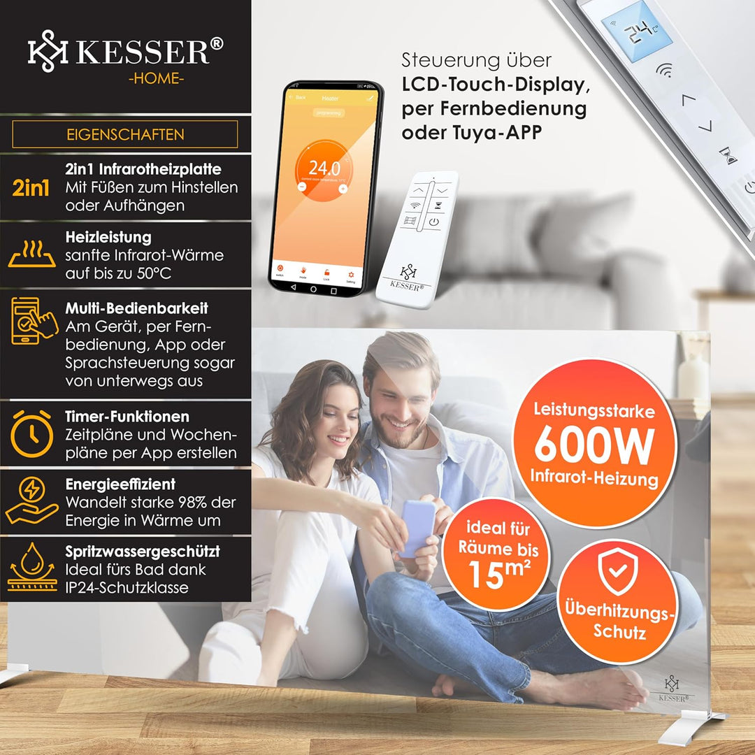 KESSER® Infrarotheizung 600W Spiegelheizung Energiesparend 2in1 Standgerät &amp; Wandmontage Elektroheiz