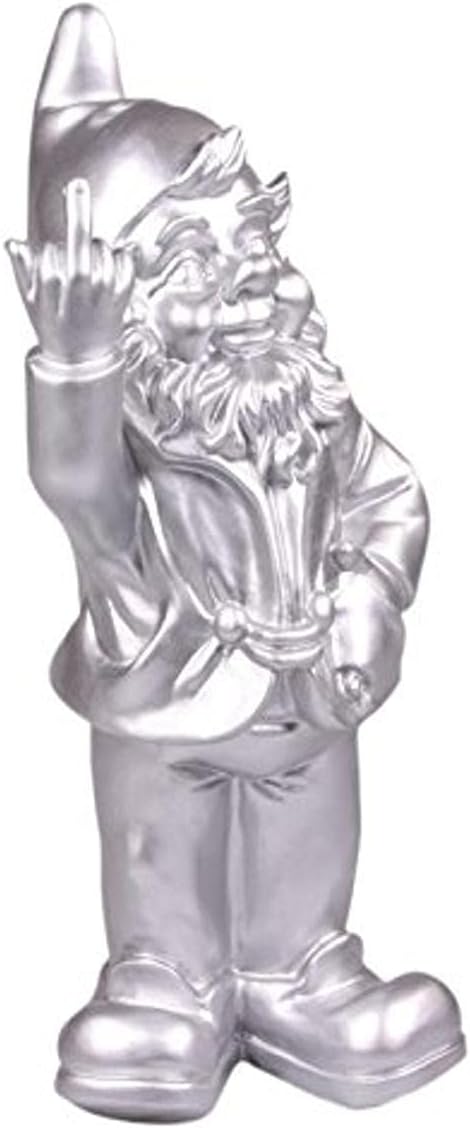 Stoobz PP 005FC Freche Gartenzwerg-Figuren für Haus und Garten, 15 x 12 x 32 cm Silber, Silber