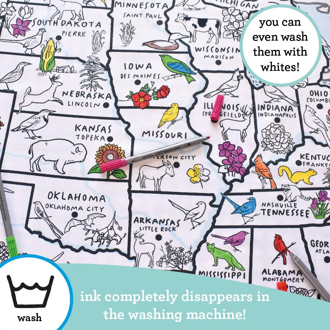 eatsleepdoodle Color &amp; Learn Tischdecke mit waschbaren Stoffmarkern US Map, Us-karte