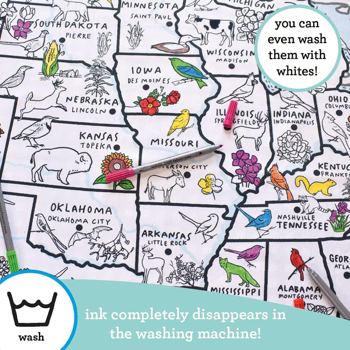 eatsleepdoodle Color &amp; Learn Tischdecke mit waschbaren Stoffmarkern US Map, Us-karte