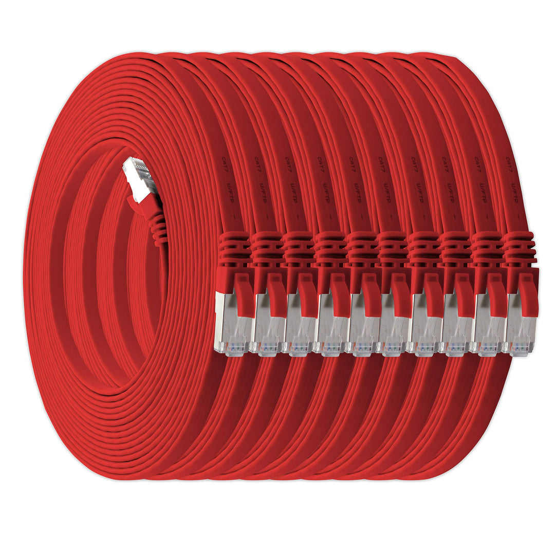1aTTack.de 1m - rot - 10 Stück Cat7 Flachkabel Netzwerkkabel Cat 7 Rohkabel Gigabit Lan (10Gbit/s) F