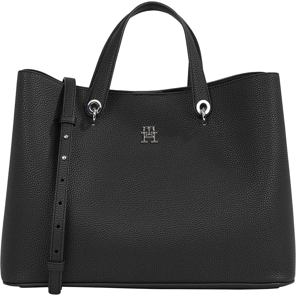 Tommy Hilfiger Damen Th Emblem Umhängetasche Schulranzen Schwarz, Schwarz