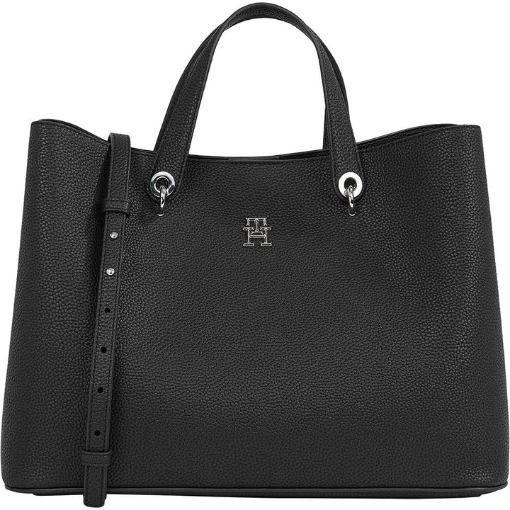 Tommy Hilfiger Damen Th Emblem Umhängetasche Schulranzen Schwarz, Schwarz