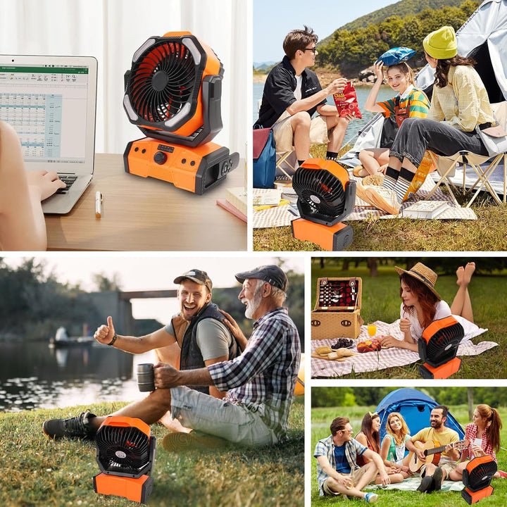 ELZO 30000mAh Camping Ventilator, Wiederaufladbarer Tischventilator USB Ventilator mit LED Licht & H