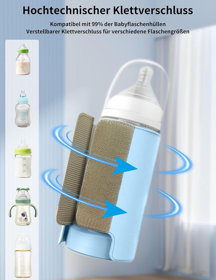 Flaschenwärmer Baby, Babyflaschenwärmer mit 8000mAh Akku, 6 Temperaturstufen 38-50℃, LED-Anzeige &amp; N