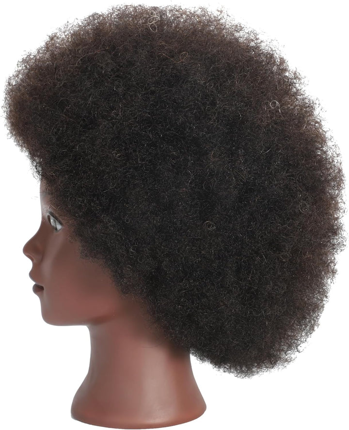 Training Head African American with 100% Human Hair Mannequin Head Cosmetology Afro Hair Manikin Hea