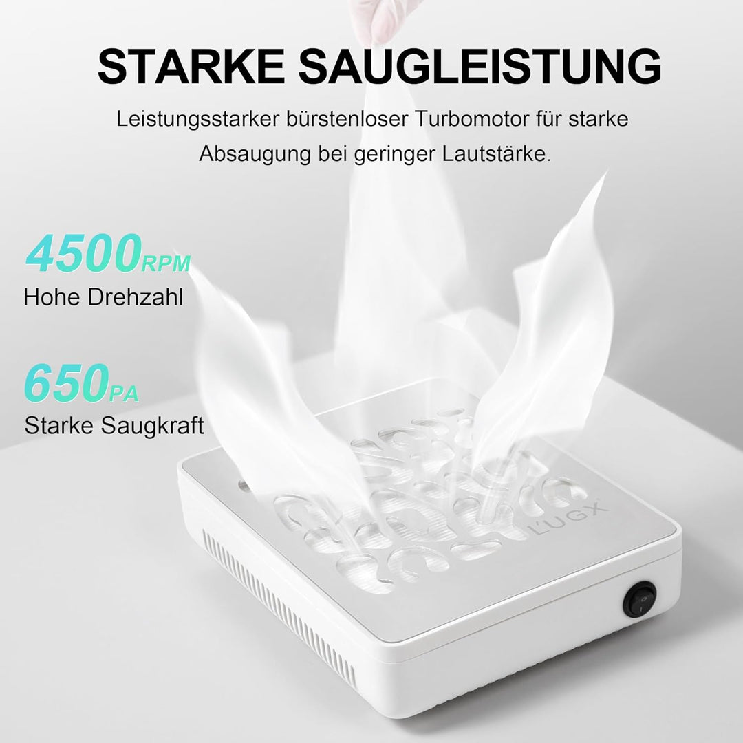 L’UGX Professionelle Staubabsaugung für Nägel, 650Pa Profi Absaugung, 4500 U/min Bürstenloser Motor,