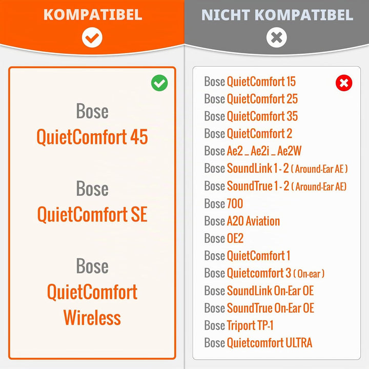 WC PadZ QC45 – Ohrpolster für Bose QuietComfort 45 / QuietComfort Se/QuietComfort Wireless, hergeste