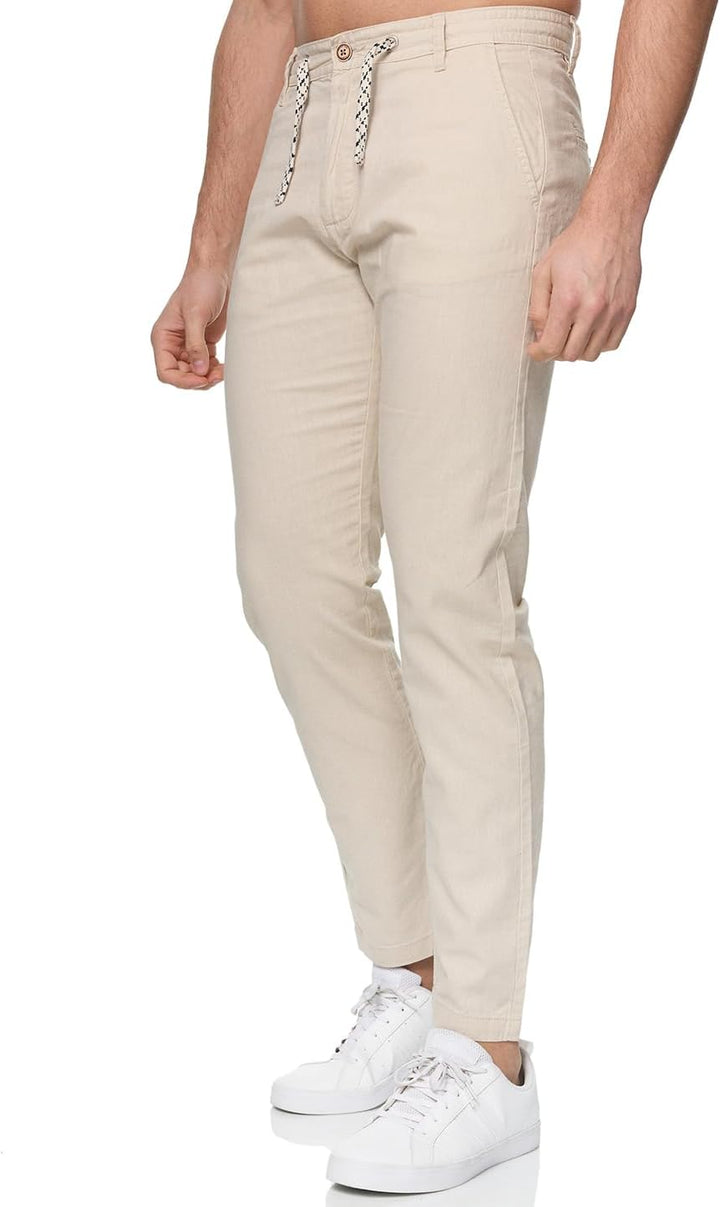 Indicode Herren Venedig Stoffhose aus Leinen &amp; Baumwolle | Leinenhose Freizeithose Männer XL Fog, XL