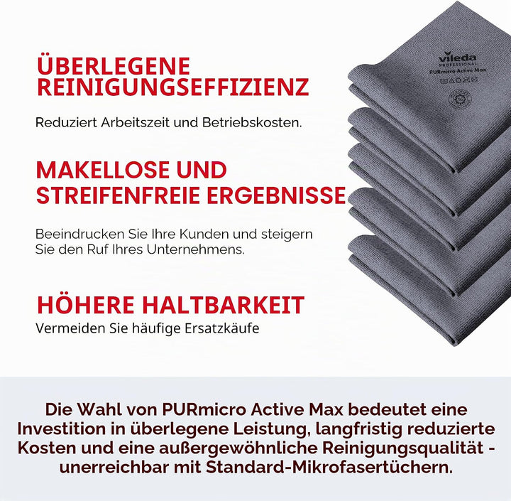 Vileda Professional Purmicro Active Max XL Waschlappen, grau, 5 Stück