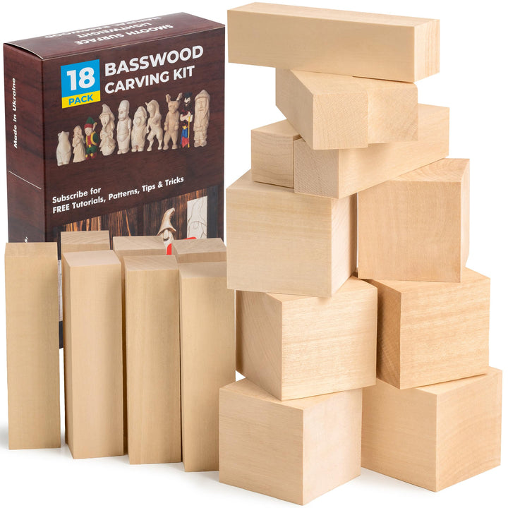 BeaverCraft Lindenholz Schnitzblöcke BW18 Stück – Weiches Schnitzholz zum Schnitzen & Basteln – Lind