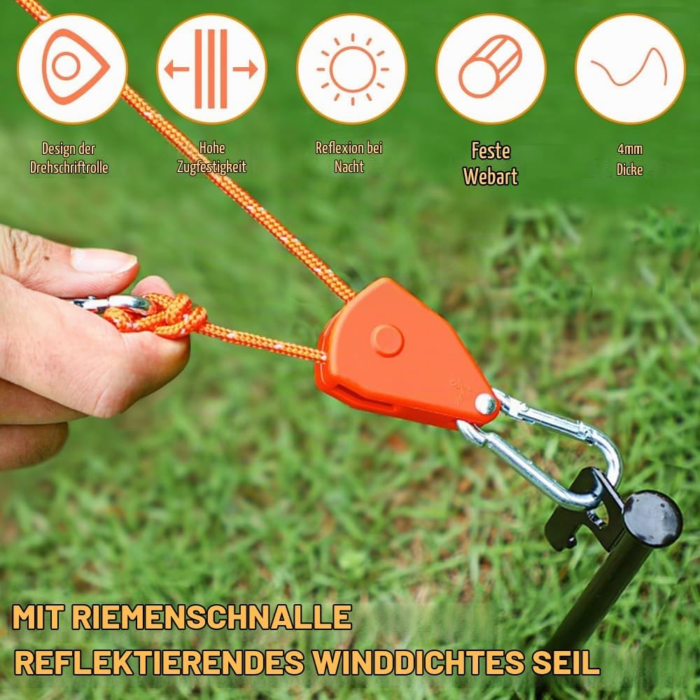 6 Stück 4M Reflektierend Abspannseile Seil, Abspannseile mit Seilspanner, 4mm Leichte Abspannleine Z