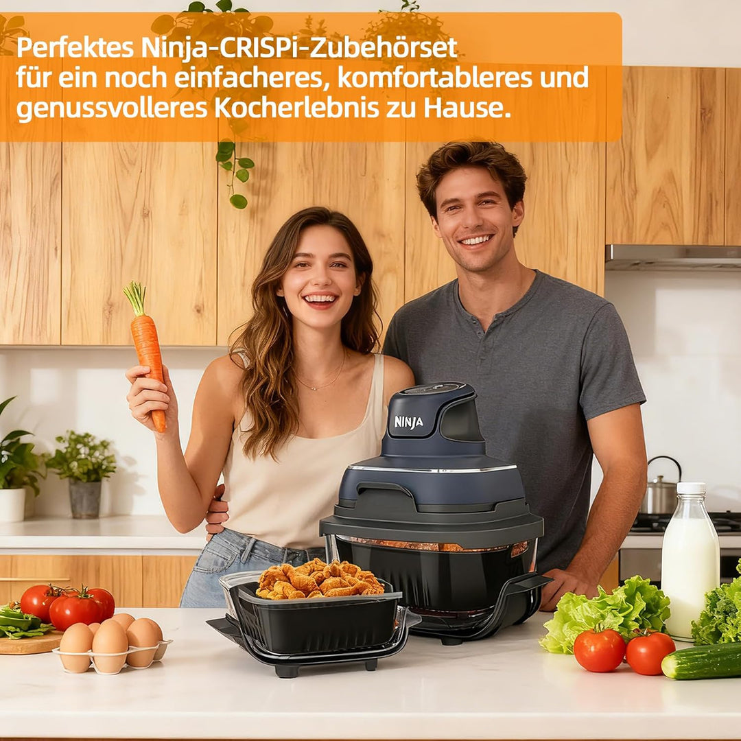 Airfryer Zubehör für Ninja CRISPi FN101EU, 2 Stück Silikonform mit Spritzschutz & Silikonmatten, Hei