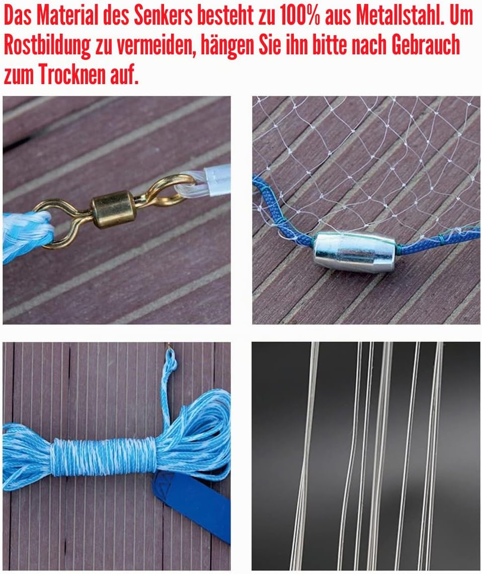 EASY BIG Amerikanisches Wurfnetz mit Aluminium-Frisbee, Fischernetz für Köderfalle, 0,8 Zoll/2 cm Ma