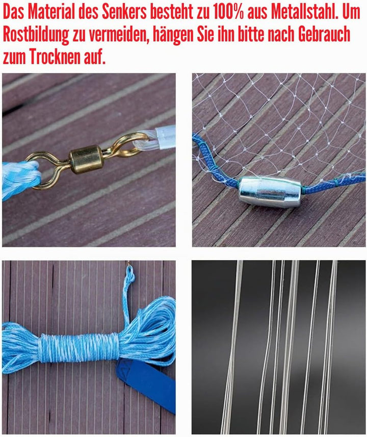 EASY BIG Amerikanisches Wurfnetz mit Aluminium-Frisbee, Fischernetz für Köderfalle, 0,8 Zoll/2 cm Ma