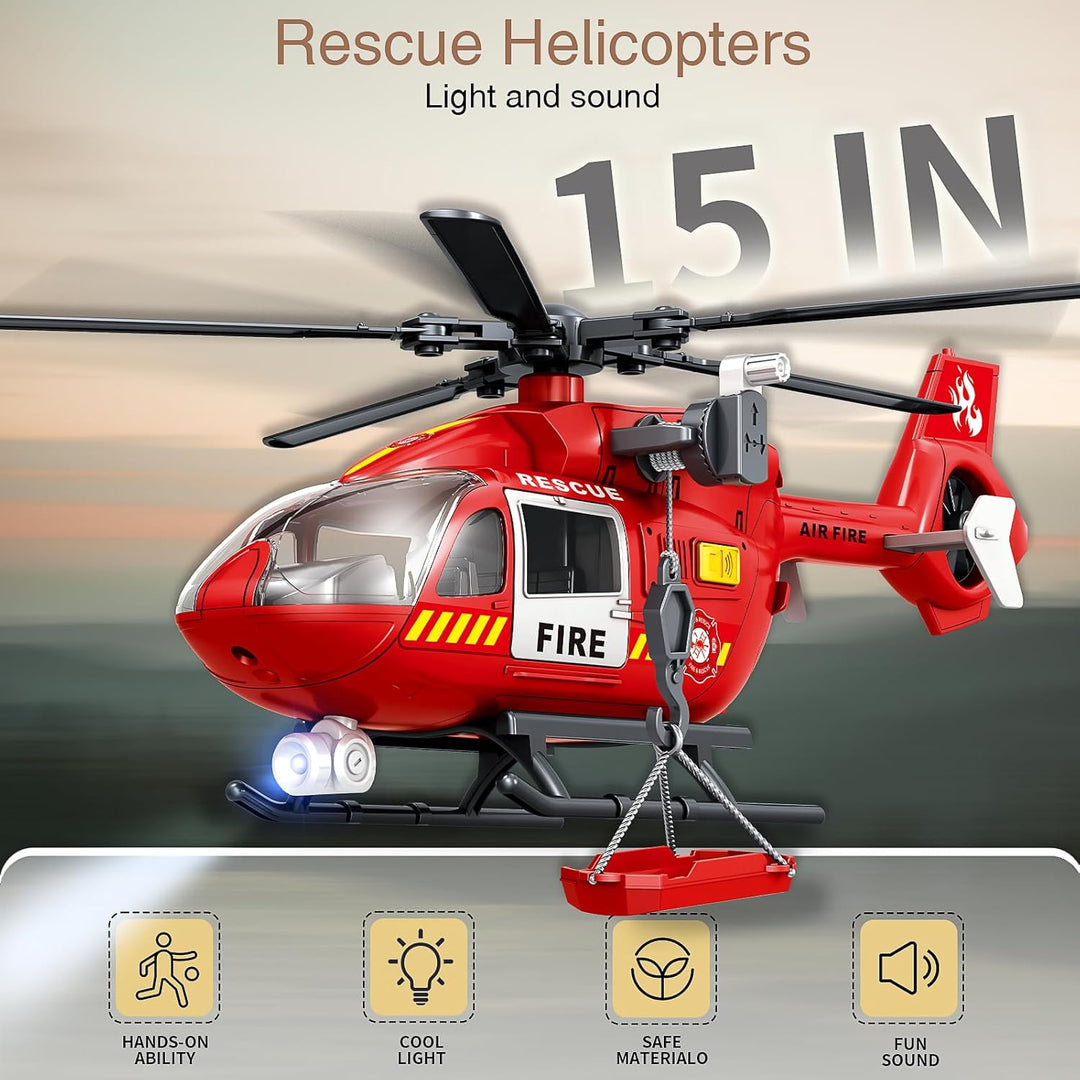 Big Large Helicopter Toy for Boys 2 3 4 5 6 7 - Police Rescue Copter with Crane, Lights & Sounds, Ca