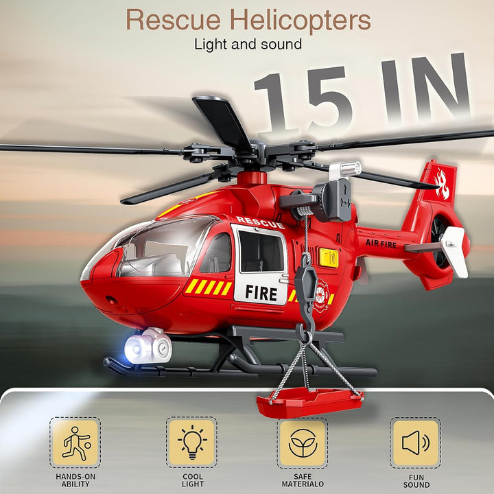 Big Large Helicopter Toy for Boys 2 3 4 5 6 7 - Police Rescue Copter with Crane, Lights & Sounds, Ca