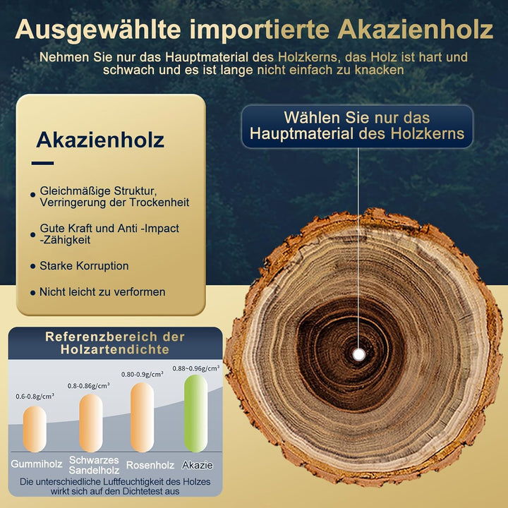 3er Schneidebrett Holz Set(26 * 18, 33 * 24, 40 * 30), Massiver Akazie Holzbrett mit Saftrille, 2cm