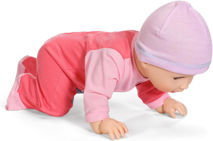 Baby Annabell Emily lauf mit Mir 43cm, Krabbel- und Lauflernpuppe mit Soundfunktion, rosa Strampler