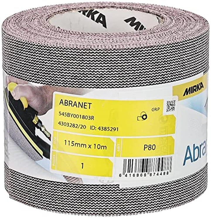 Mirka Abranet Netz-Schleifrolle 115 mm x 10 m Klett / Korn P80 / 1 Rolle / zum Schleifen von Holz, S