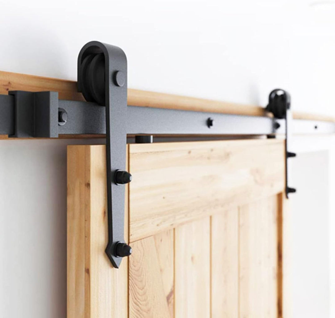 Schiebetürbeschlag Komplettset - Schiebetürsystem für Holztüren und Falttüren - 363cm Schwarz - Lauf