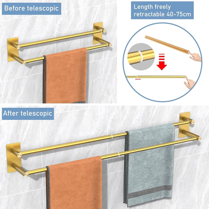 Handtuchhalter Ohne Bohren, SUS304 Edelstahl Handtuchhalter, Ausziehbar Doppel 40-75cm Bad Handtuchs